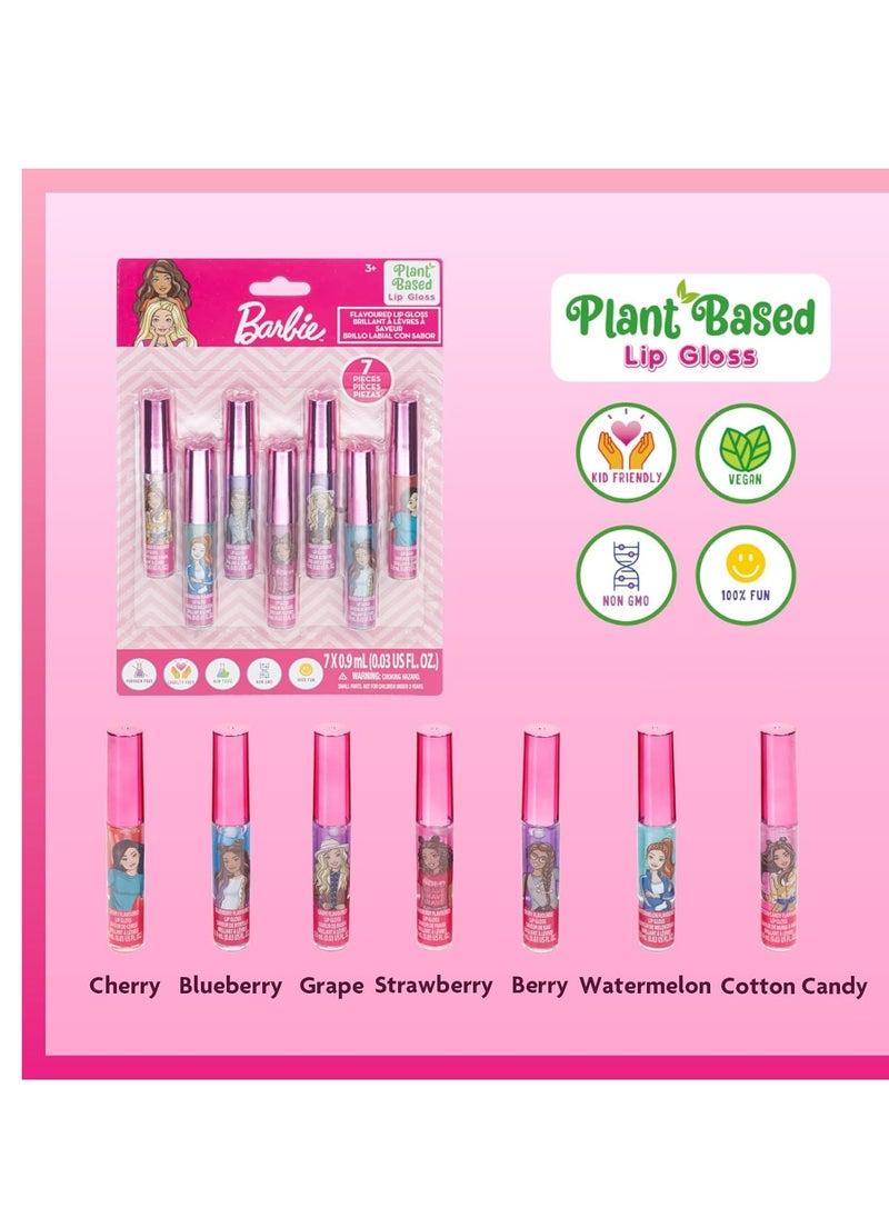 Townley Girl Barbie 7 pcs Kids Lip Gloss Set | Vegan Girls Makeup for Ages 3