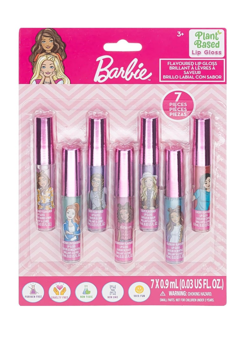 Townley Girl Barbie 7 pcs Kids Lip Gloss Set | Vegan Girls Makeup for Ages 3