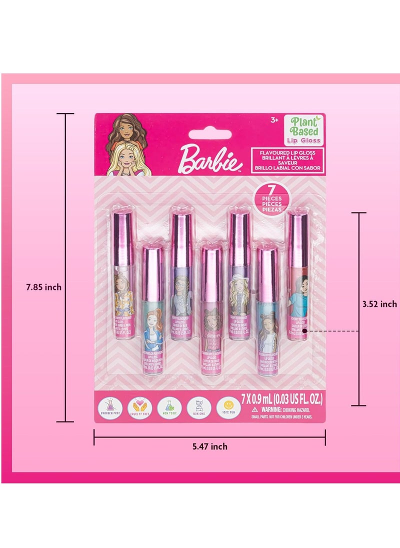 Townley Girl Barbie 7 pcs Kids Lip Gloss Set | Vegan Girls Makeup for Ages 3