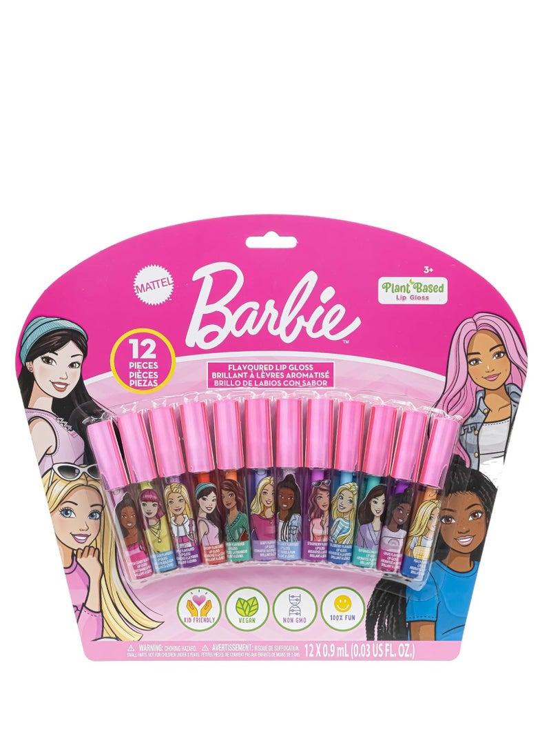 Townley Girl Barbie 12 Piece Plant Based Lip Gloss, Girls Party Favors, First Makeup Set for Girl, Perfect for Parties, Sleepovers, and Birthday Gifts, Ages 3