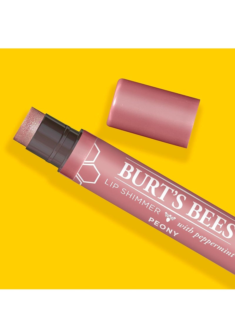 Burt's Bees Shimmer Lip Tint Stocking Stuffers Set, Shimmering Lip Oil Stick, Moisturizing for All Day Hydration with Natural Glowy Pigmented Finish & Buildable Color, Peony (4-Pack)