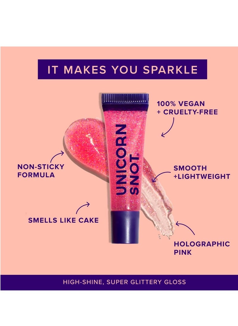 UNICORN SNOT Glitter Lip Gloss - Sparkly Lip Shine - Stocking Stuffers for Women, Gifts for Teen Girls - Vegan & Cruelty-Free Non-Sticky Formula Lip Gloss Glitter Makeup - Holographic Pink (Flamingo)