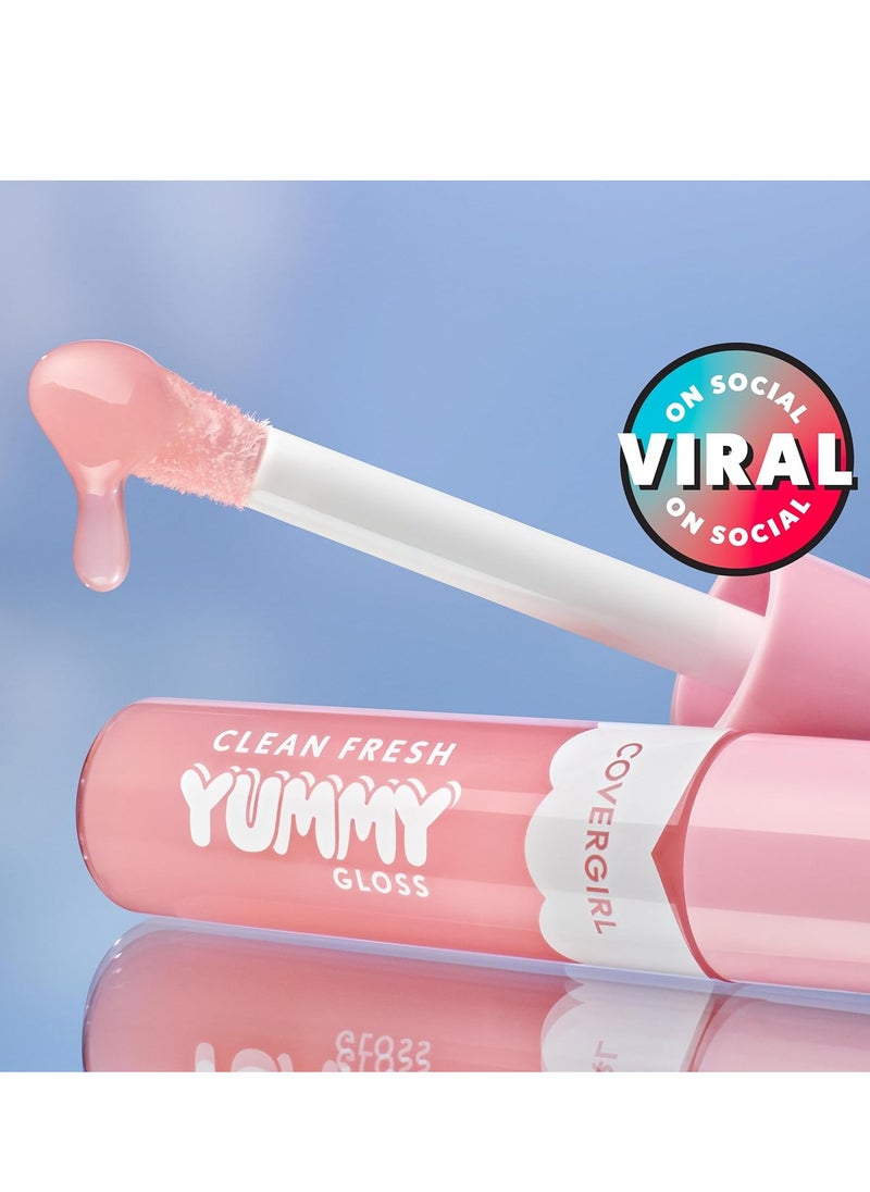 COVERGIRL Clean Fresh Yummy Gloss W&F, Sunrise Blush, Hydrating, Non-Sticky, Hyaluronic Acid, Glassy Shine, 0.33oz