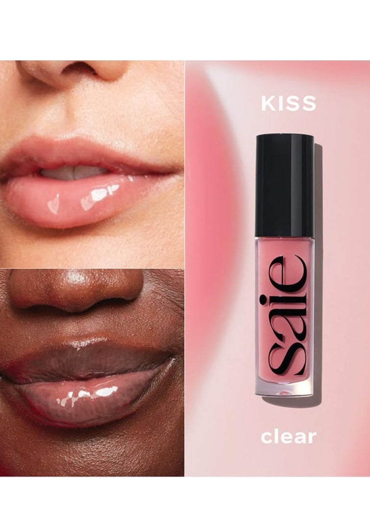 Saie Glossybounce High-Shine Hydrating Lip Gloss Oil - Sheer Tinted Lip Oil with Hyaluronic Acid + Jojoba Oil for Long-Lasting Moisture - Kiss (.17 oz)