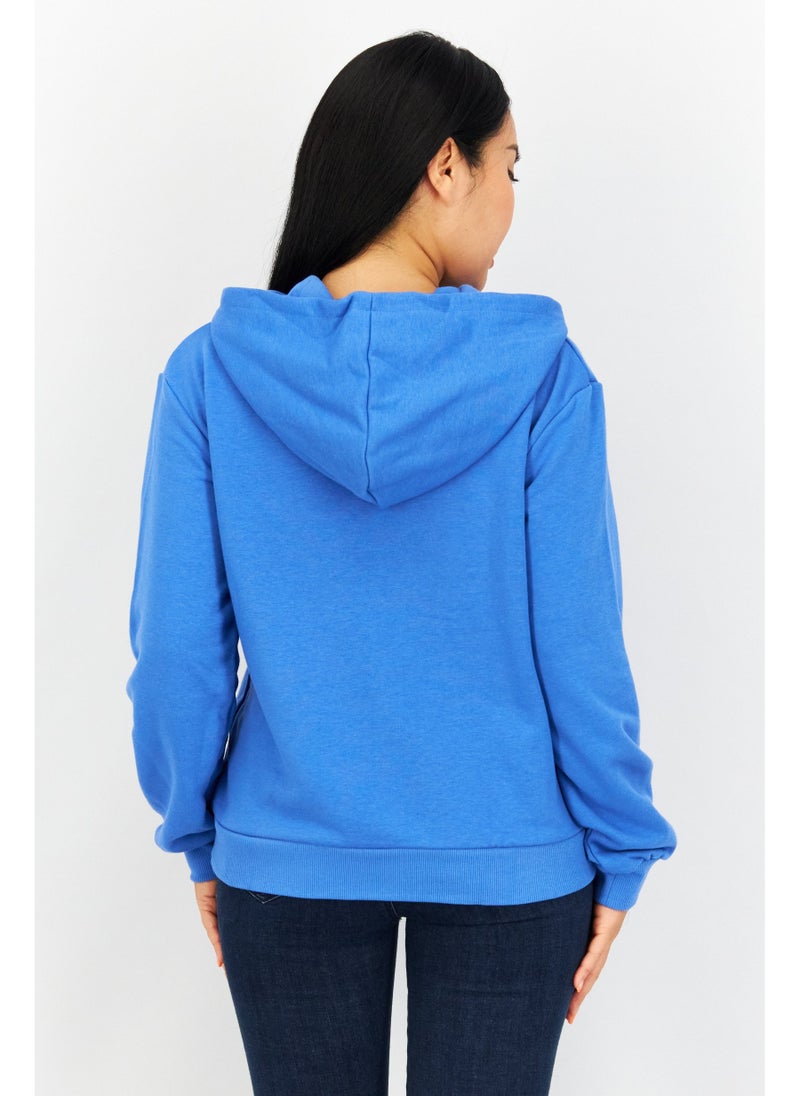 Women Hooded Plain Sweatshirt, Blue