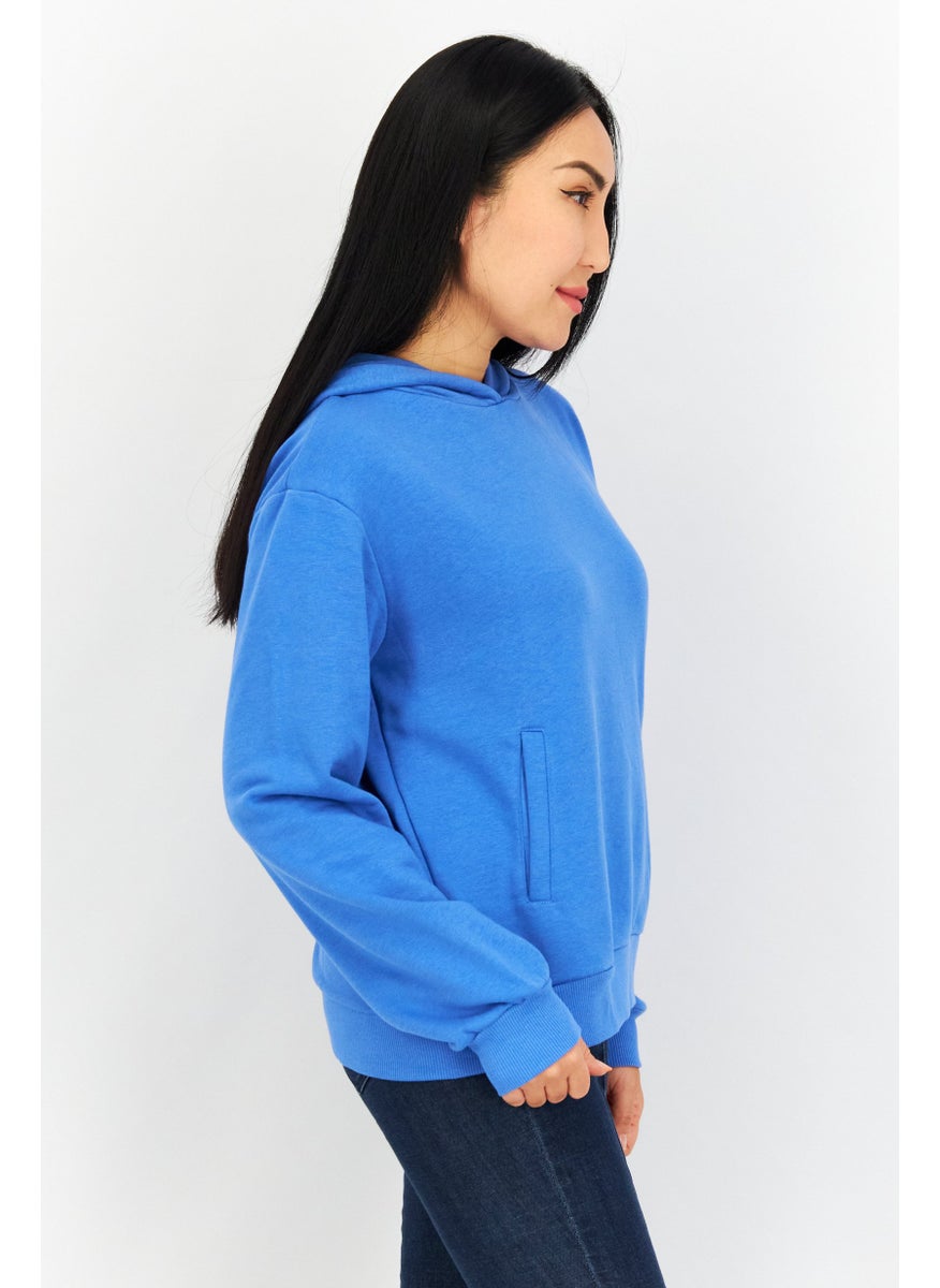 Women Hooded Plain Sweatshirt, Blue