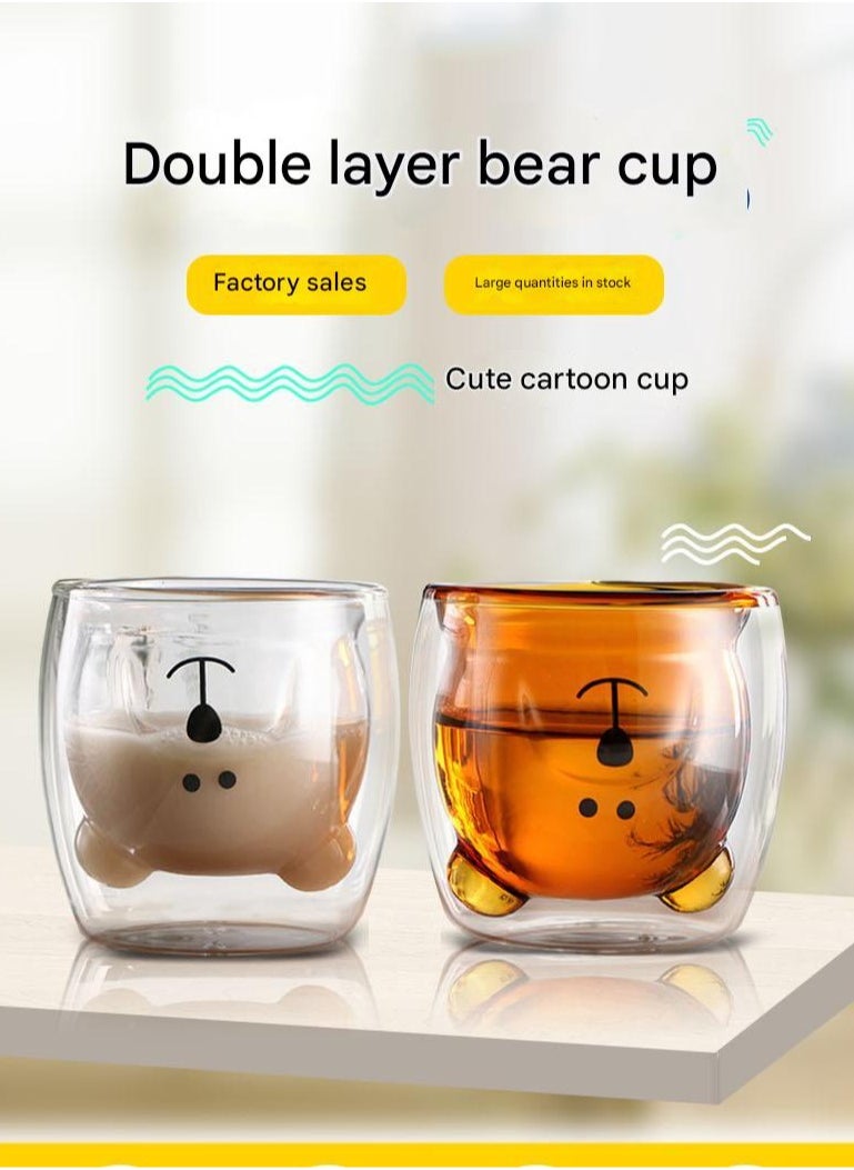 Bear Glass Cup Household Double-layer Glass Cup High Borosilicate Milk Cup Coffee Cup Breakfast Cup Double-layer Glass Water Cup