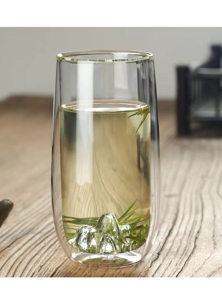 Japanese Style Creative Double-layer Insulated Green Tea Cup Home Office Tea Cup Mountain View Shaped Double-layer Glass Cup