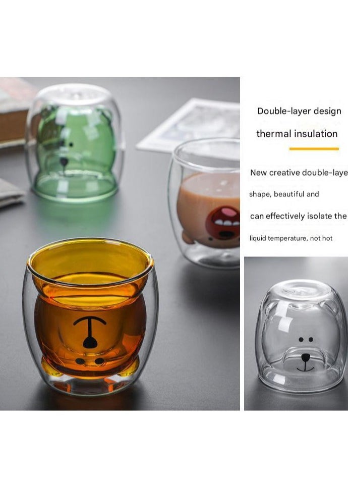 Creative Cartoon Double-layer Glass Teddy Bear Cup Home Coffee Juice Milk Cup Drinking Cup Coffee Cup