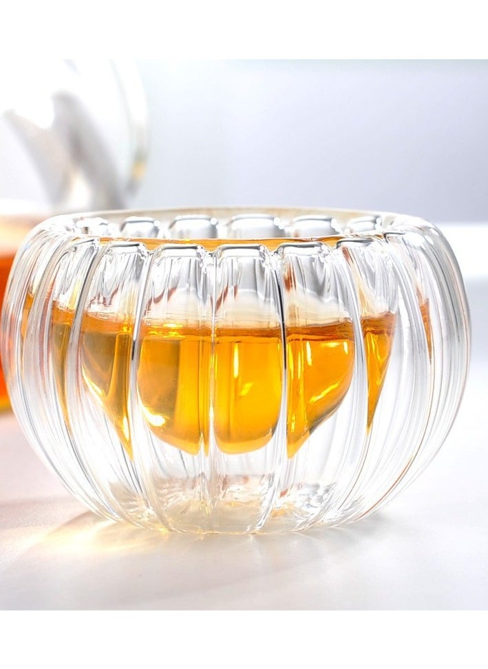 Handmade Glass Pumpkin Cup Transparent Double-layer Heat-resistant And Heat-insulating Creative Cup Kung Fu Flower Tea Cup