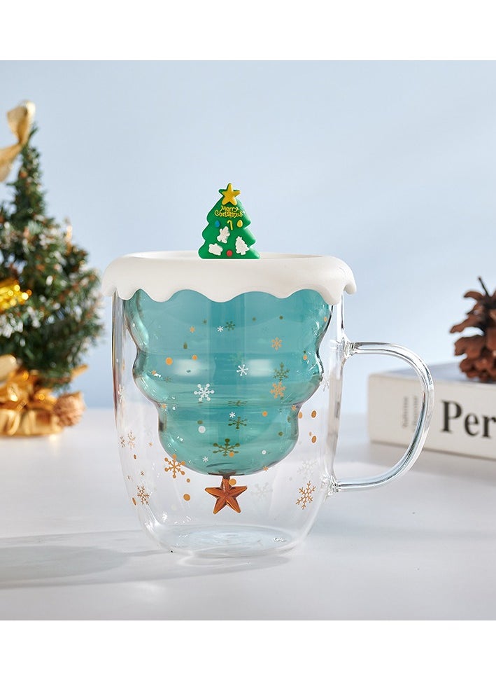 Double Layer Insulated Christmas Cup With Lid Coffee Cup High Borosilicate Glass Cup Wholesale High Temperature Resistant And High Aesthetic Glass Cup