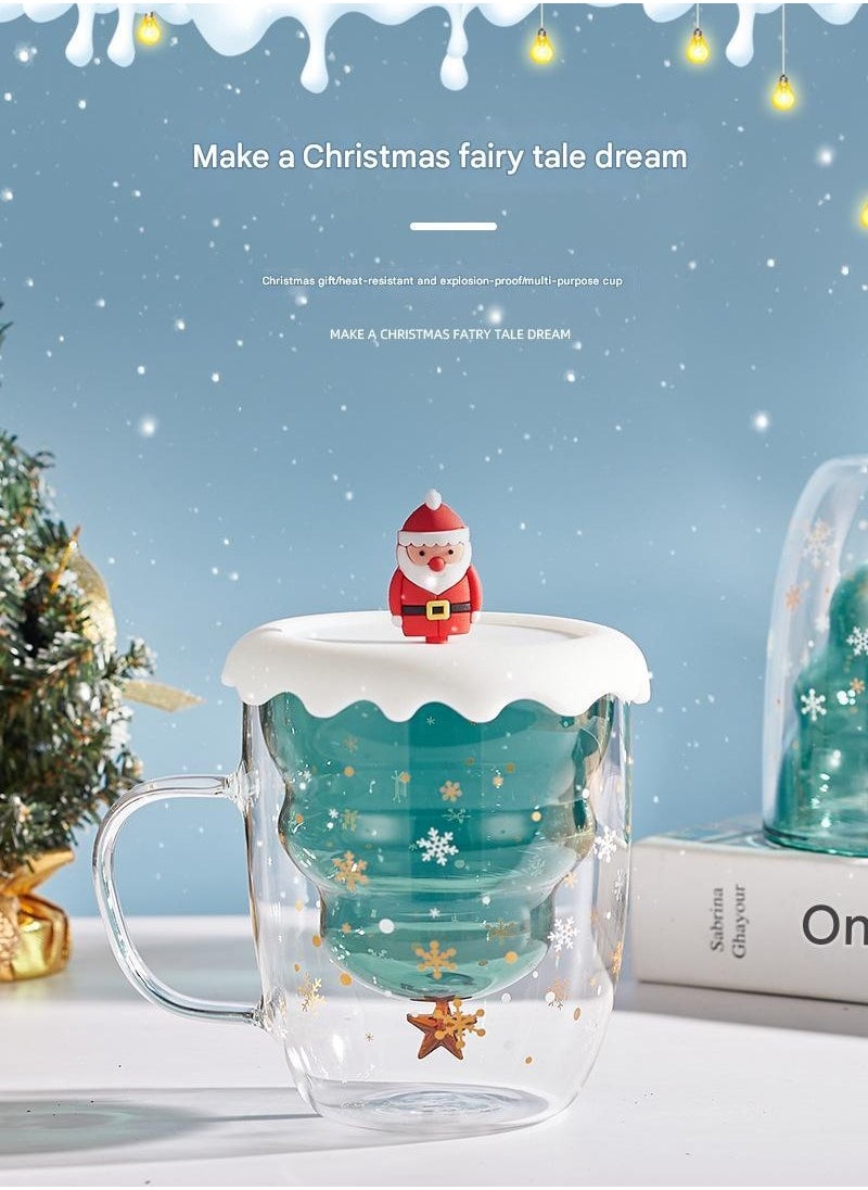 Double Layer Insulated Christmas Cup With Lid Coffee Cup High Borosilicate Glass Cup Wholesale High Temperature Resistant And High Aesthetic Glass Cup