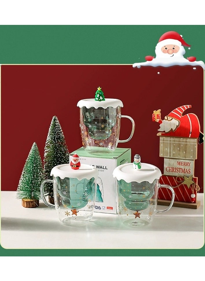 Double Layer Insulated Christmas Cup With Lid Coffee Cup High Borosilicate Glass Cup Wholesale High Temperature Resistant And High Aesthetic Glass Cup