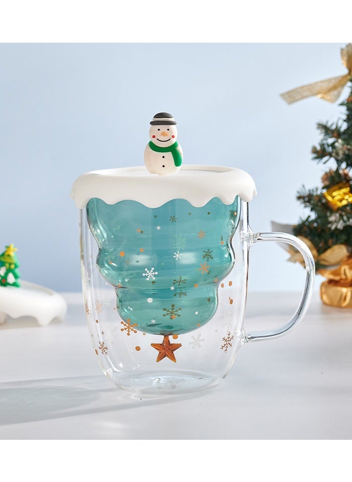 Double Layer Insulated Christmas Cup With Lid Coffee Cup High Borosilicate Glass Cup Wholesale High Temperature Resistant And High Aesthetic Glass Cup