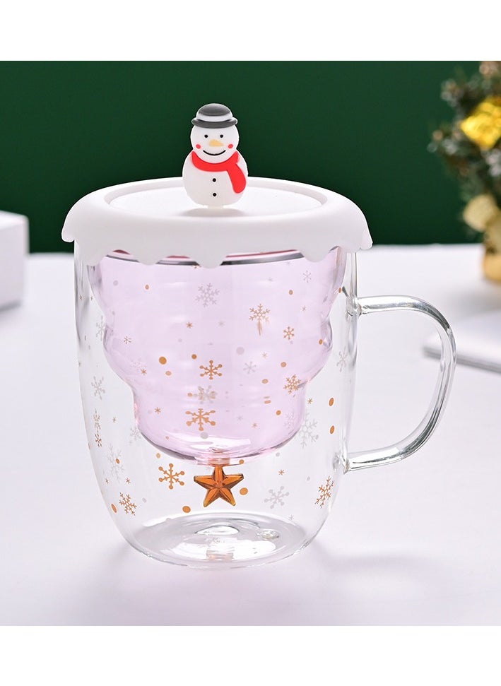 Double Layer Insulated Christmas Cup With Lid Coffee Cup High Borosilicate Glass Cup Wholesale High Temperature Resistant And High Aesthetic Glass Cup