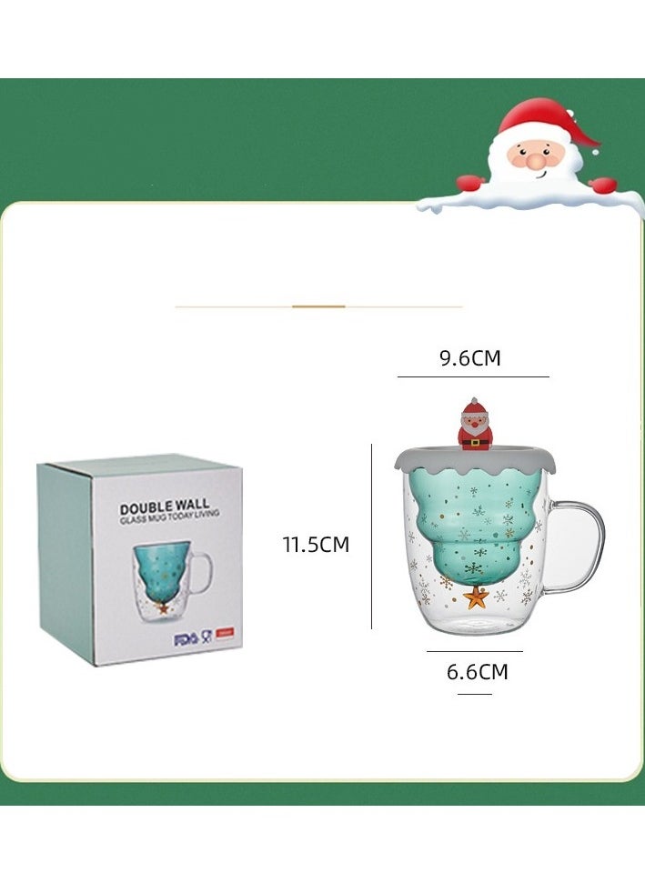 Double Layer Insulated Christmas Cup With Lid Coffee Cup High Borosilicate Glass Cup Wholesale High Temperature Resistant And High Aesthetic Glass Cup