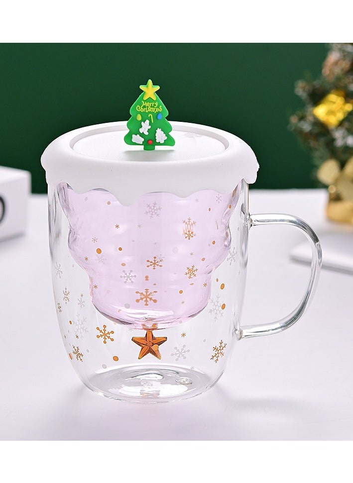 Double Layer Insulated Christmas Cup With Lid Coffee Cup High Borosilicate Glass Cup Wholesale High Temperature Resistant And High Aesthetic Glass Cup