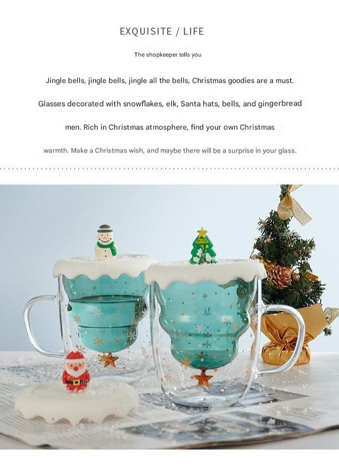 Double Layer Insulated Christmas Cup With Lid Coffee Cup High Borosilicate Glass Cup Wholesale High Temperature Resistant And High Aesthetic Glass Cup