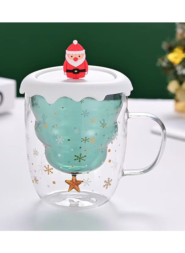 Double Layer Insulated Christmas Cup With Lid Coffee Cup High Borosilicate Glass Cup Wholesale High Temperature Resistant And High Aesthetic Glass Cup