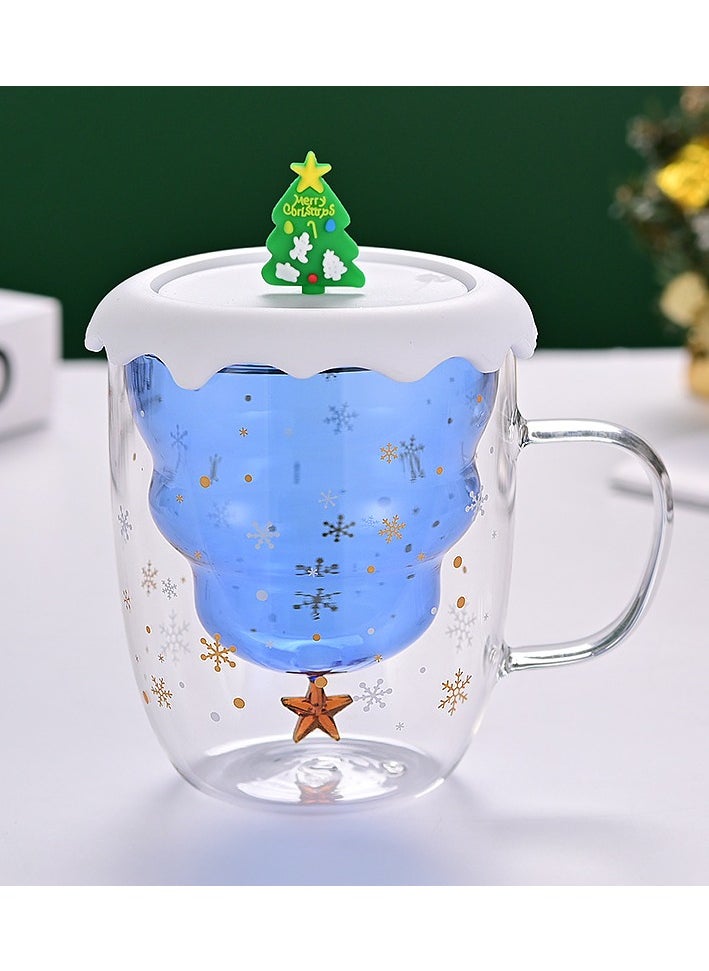 Double Layer Insulated Christmas Cup With Lid Coffee Cup High Borosilicate Glass Cup Wholesale High Temperature Resistant And High Aesthetic Glass Cup