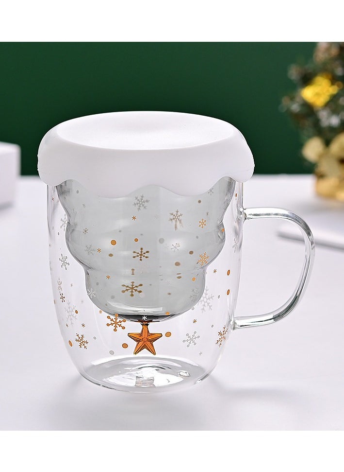 Double Layer Insulated Christmas Cup With Lid Coffee Cup High Borosilicate Glass Cup Wholesale High Temperature Resistant And High Aesthetic Glass Cup