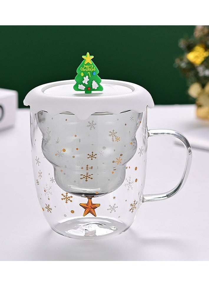 Double Layer Insulated Christmas Cup With Lid Coffee Cup High Borosilicate Glass Cup Wholesale High Temperature Resistant And High Aesthetic Glass Cup