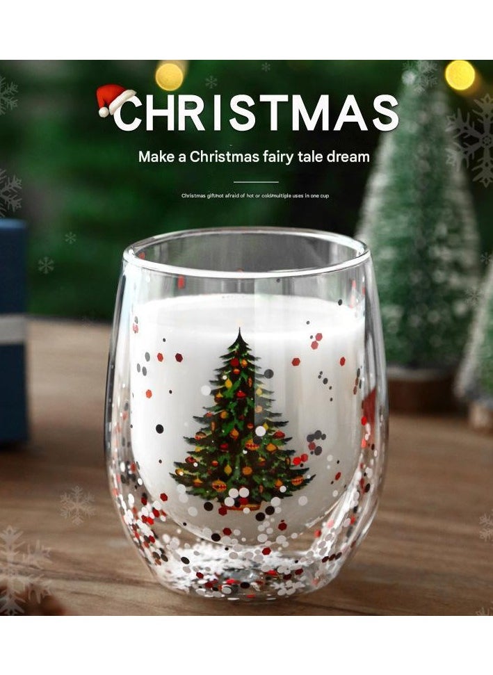 Creative Flowing Sequins Double-layer Glass Christmas Tree Cup High Borosilicate Glass Coffee Cup Milk Breakfast Glass Cup