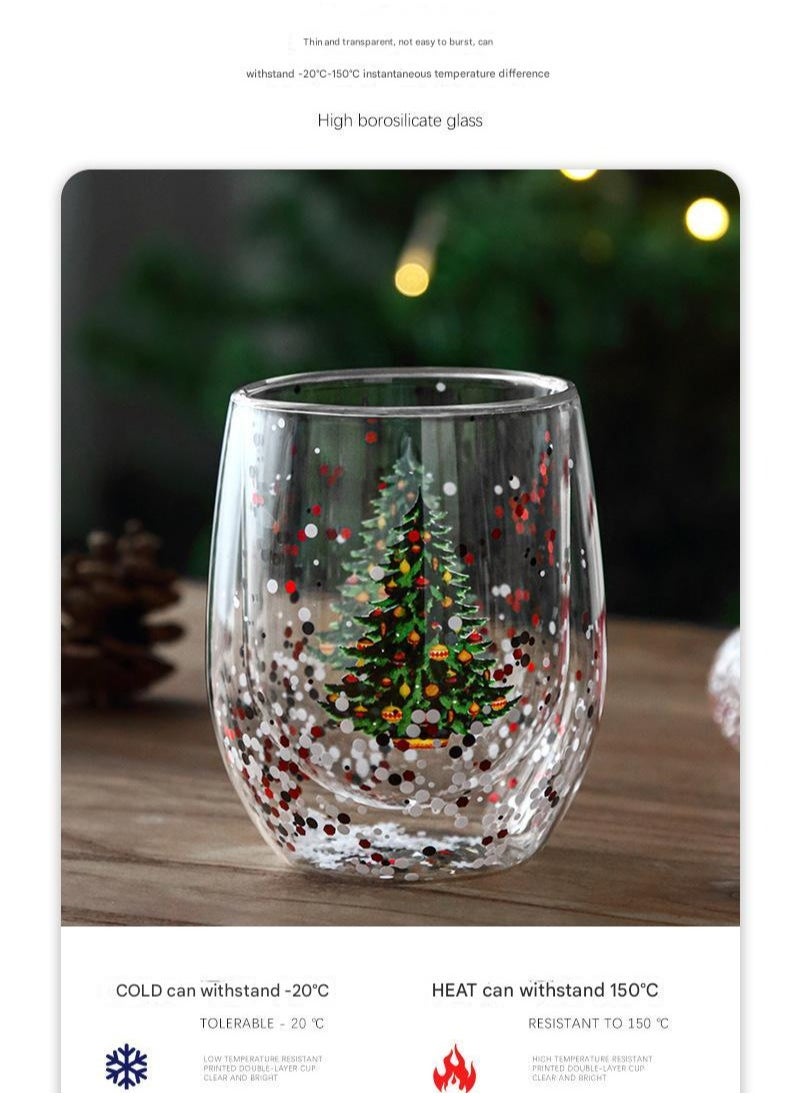 Creative Flowing Sequins Double-layer Glass Christmas Tree Cup High Borosilicate Glass Coffee Cup Milk Breakfast Glass Cup