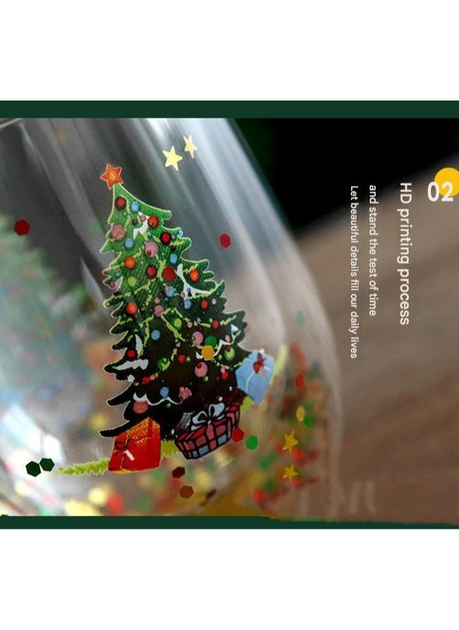 Creative Flowing Sequins Double-layer Glass Christmas Tree Cup High Borosilicate Glass Coffee Cup Milk Breakfast Glass Cup