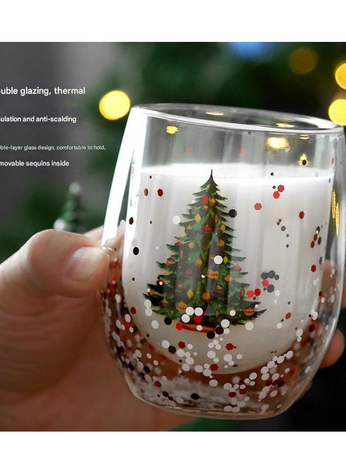 Creative Flowing Sequins Double-layer Glass Christmas Tree Cup High Borosilicate Glass Coffee Cup Milk Breakfast Glass Cup