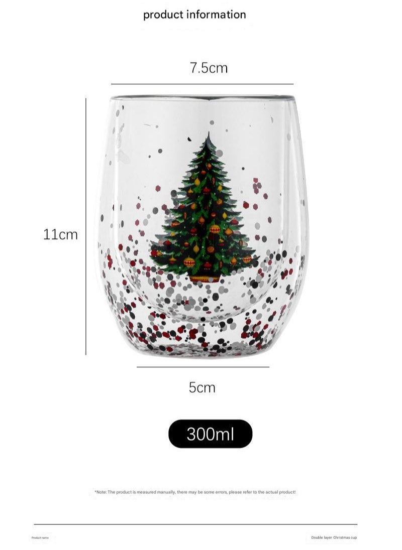 Creative Flowing Sequins Double-layer Glass Christmas Tree Cup High Borosilicate Glass Coffee Cup Milk Breakfast Glass Cup