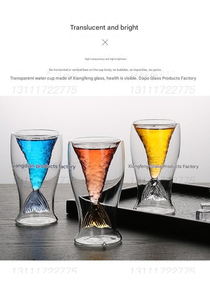 Mermaid Creative Cup Transparent Ice Cream Double layered Beauty Cup Glass Water Cup Shark Glass Cup Tail Cup