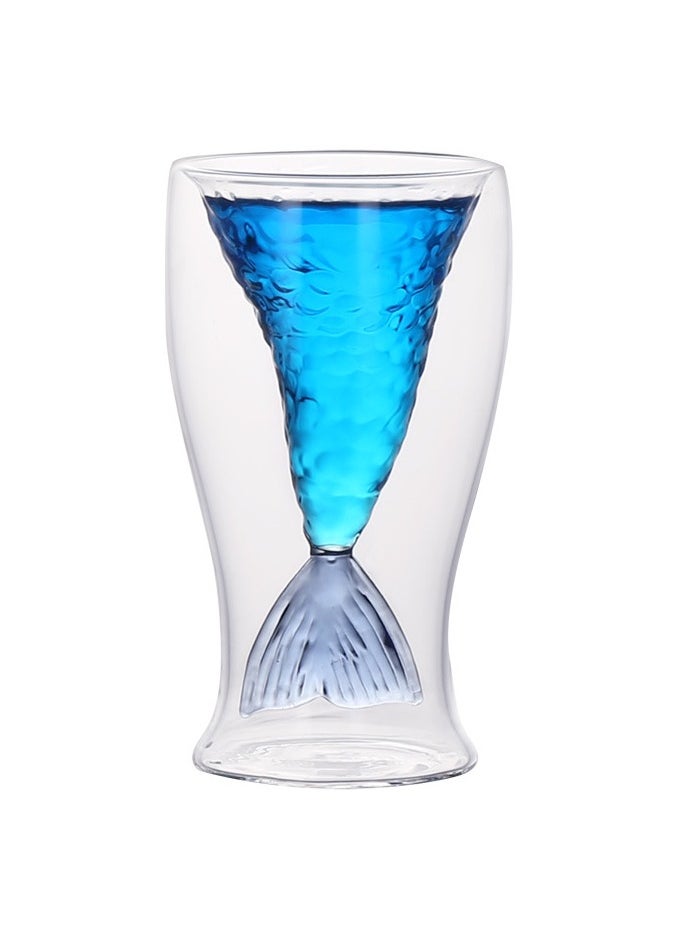 Mermaid Creative Cup Transparent Ice Cream Double layered Beauty Cup Glass Water Cup Shark Glass Cup Tail Cup