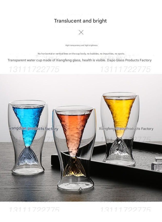 Mermaid Creative Cup Transparent Ice Cream Double layered Beauty Cup Glass Water Cup Shark Glass Cup Tail Cup