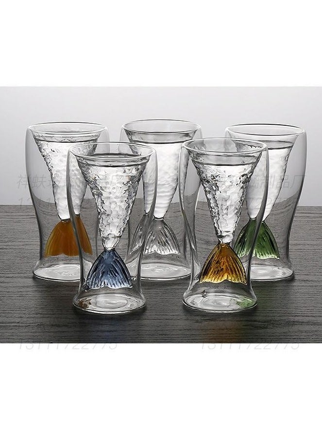 Mermaid Creative Cup Transparent Ice Cream Double layered Beauty Cup Glass Water Cup Shark Glass Cup Tail Cup