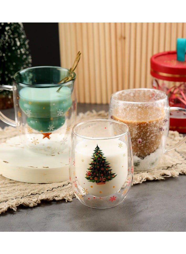 High Borosilicate Insulated Double-layer Cup With Handle Christmas Tree Wish Cup