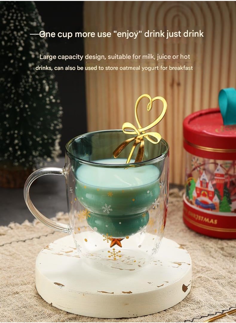 High Borosilicate Insulated Double-layer Cup With Handle Christmas Tree Wish Cup