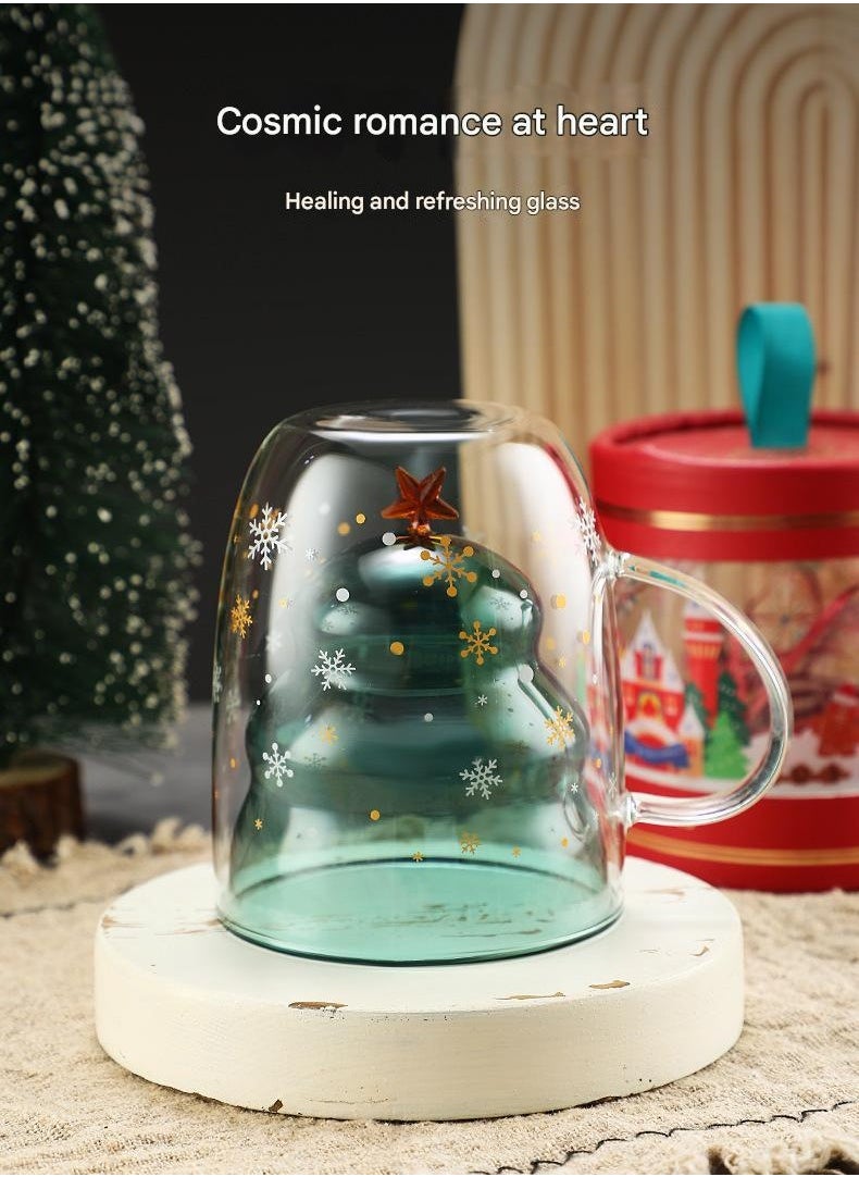 High Borosilicate Insulated Double-layer Cup With Handle Christmas Tree Wish Cup