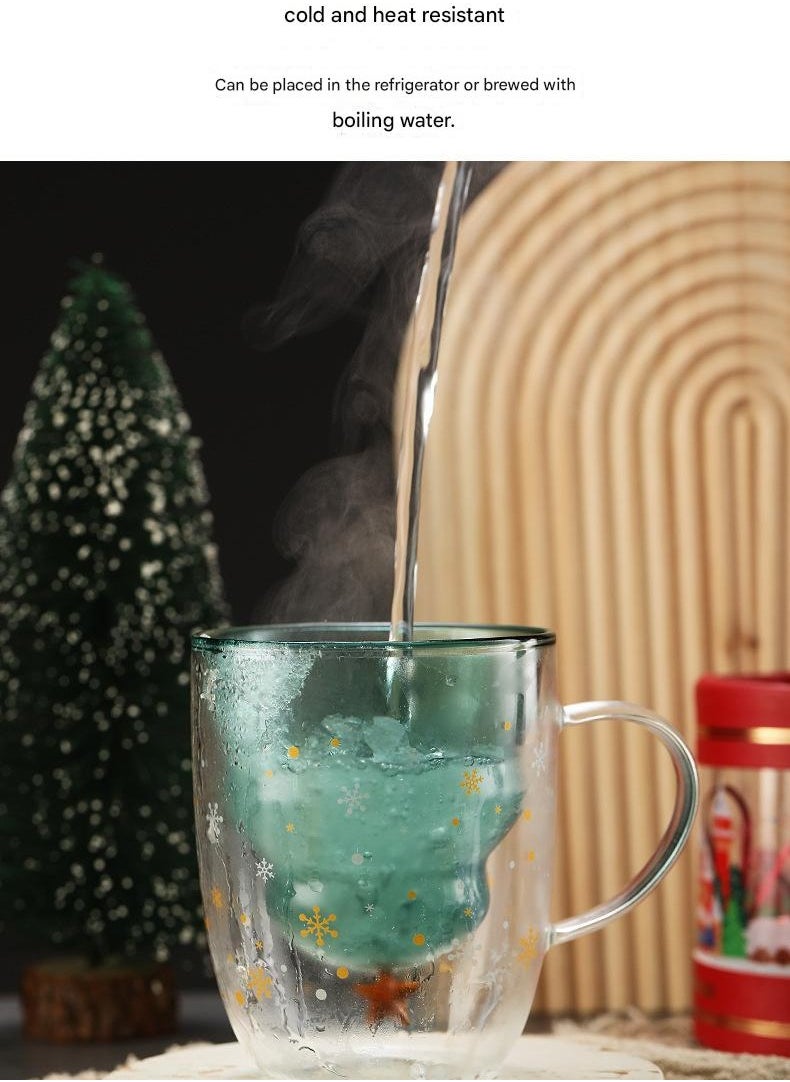 High Borosilicate Insulated Double-layer Cup With Handle Christmas Tree Wish Cup