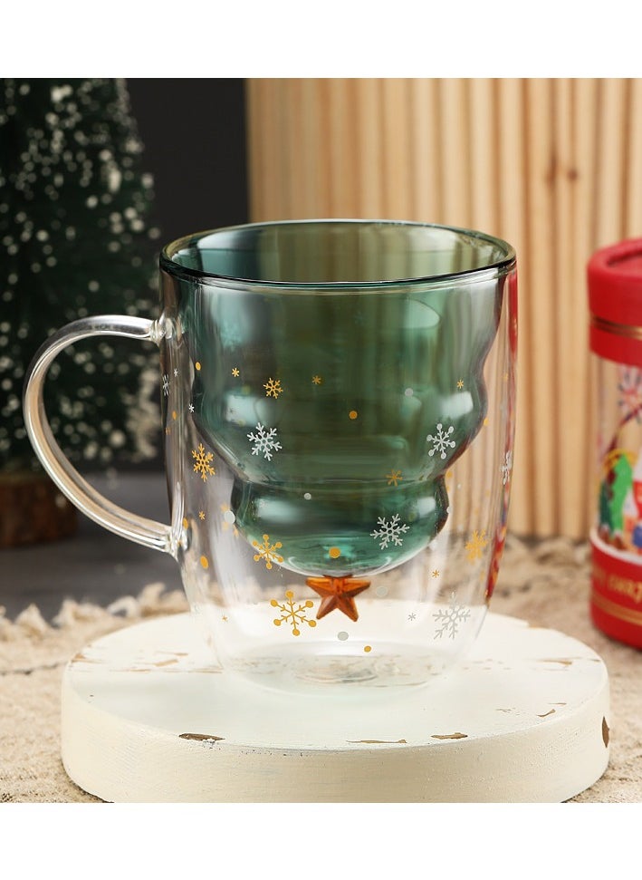 High Borosilicate Insulated Double-layer Cup With Handle Christmas Tree Wish Cup