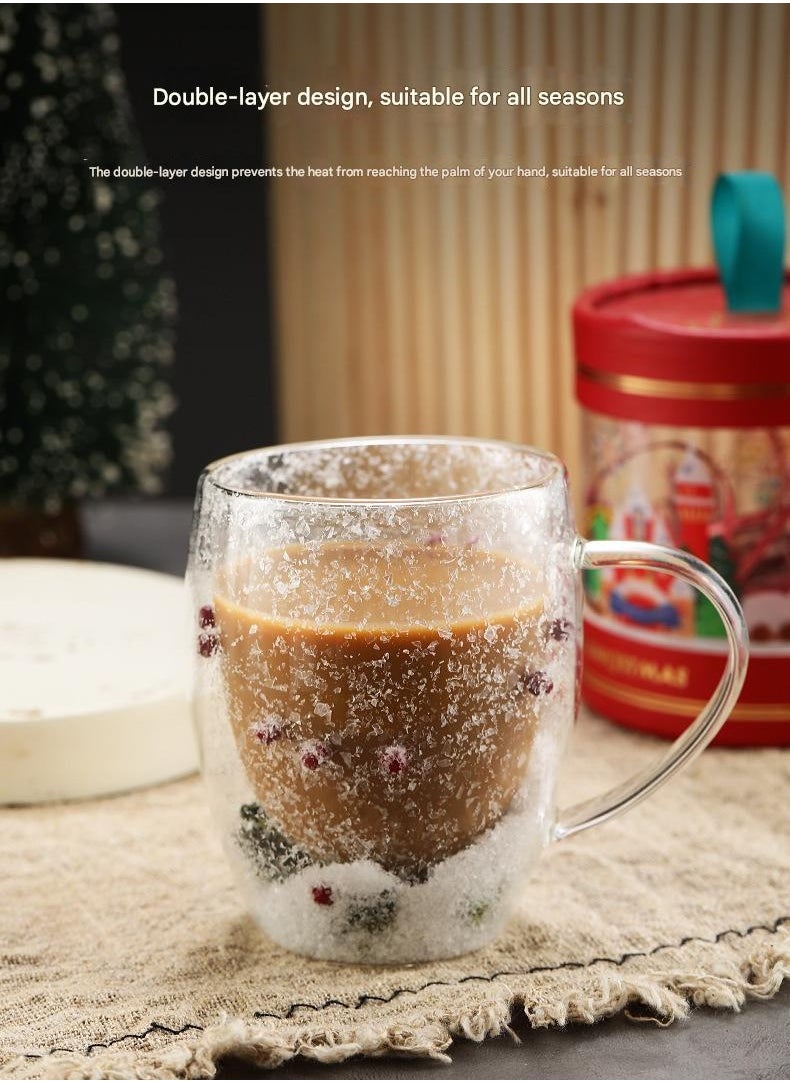 High Borosilicate Insulated Double-layer Cup With Handle Christmas Tree Wish Cup