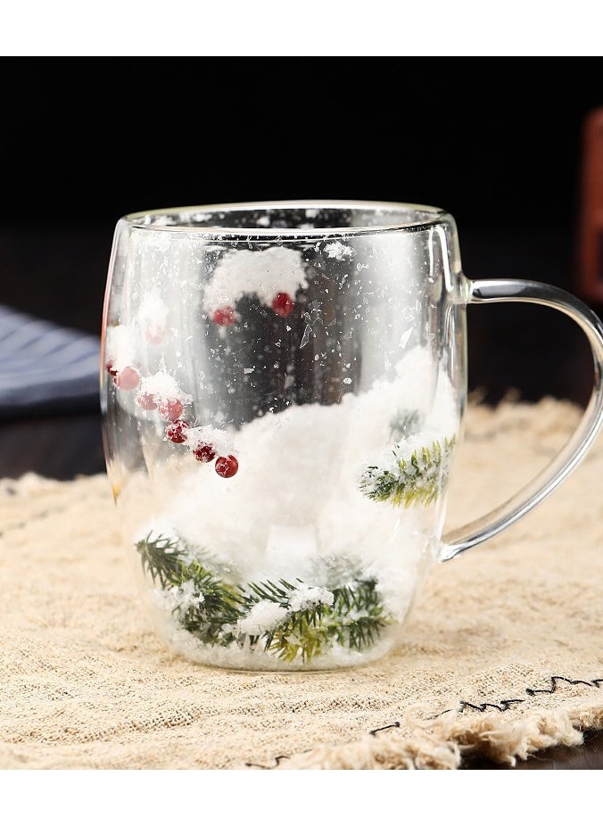 High Borosilicate Insulated Double-layer Cup With Handle Christmas Tree Wish Cup