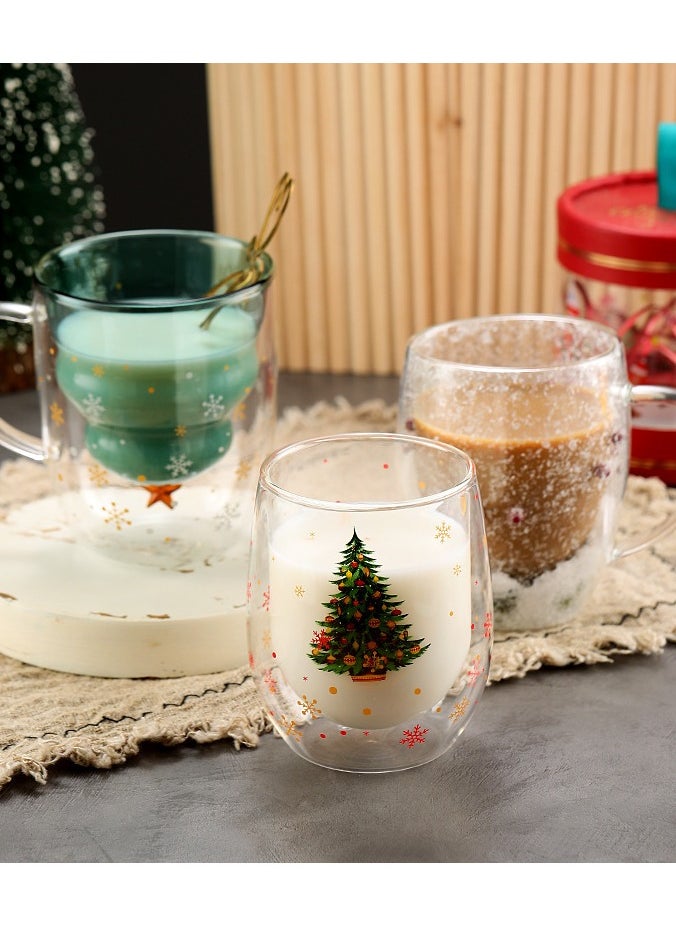 High Borosilicate Insulated Double-layer Cup With Handle Christmas Tree Wish Cup