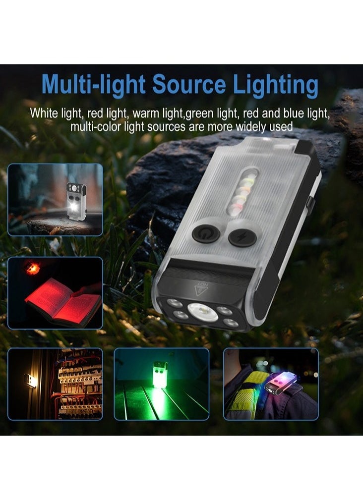 V30 LED Keychain EDC Fluorescence Flashlight Clip Warm Work Light Type-C Rechargeable Torch Magnet Camping Pocket Lantern