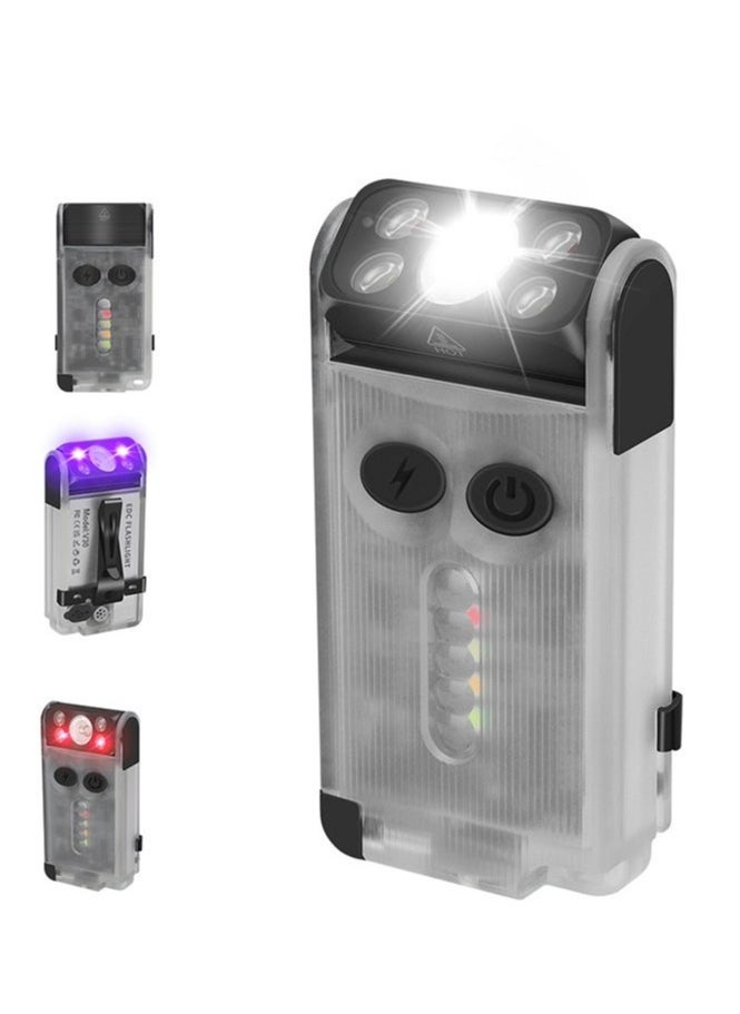 V30 LED Keychain EDC Fluorescence Flashlight Clip Warm Work Light Type-C Rechargeable Torch Magnet Camping Pocket Lantern