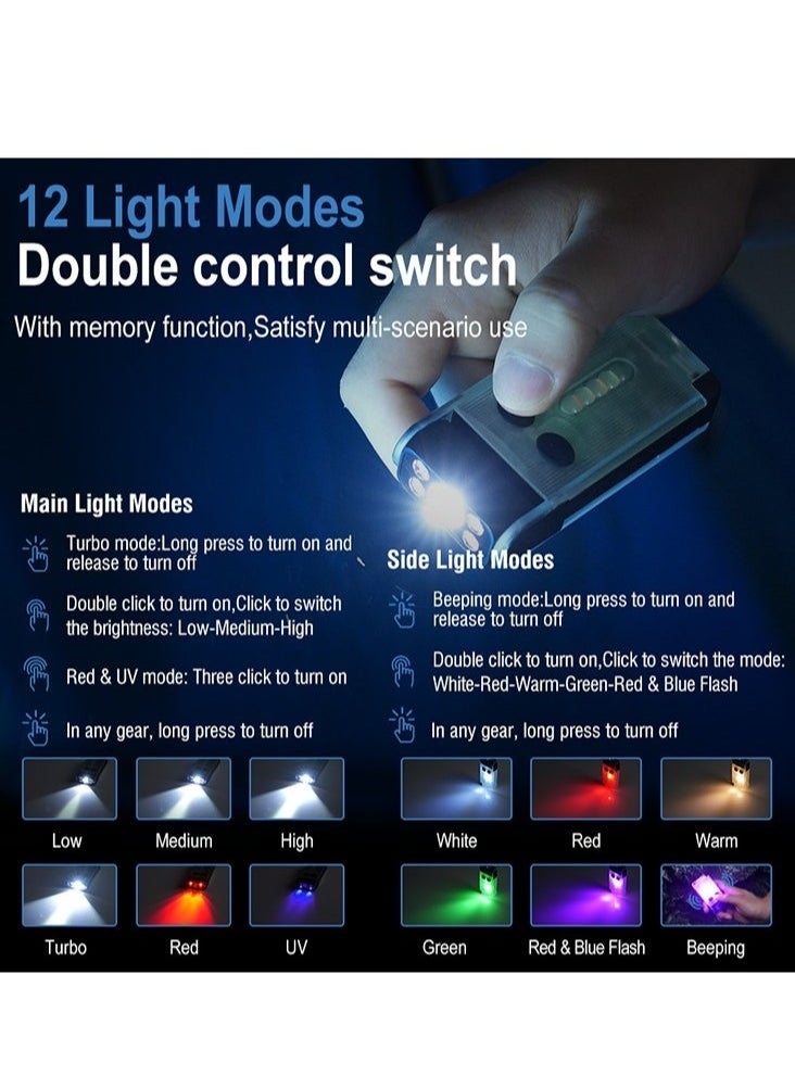 V30 LED Keychain EDC Fluorescence Flashlight Clip Warm Work Light Type-C Rechargeable Torch Magnet Camping Pocket Lantern