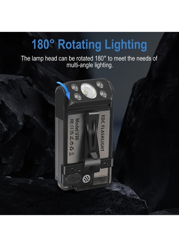 V30 LED Keychain EDC Fluorescence Flashlight Clip Warm Work Light Type-C Rechargeable Torch Magnet Camping Pocket Lantern