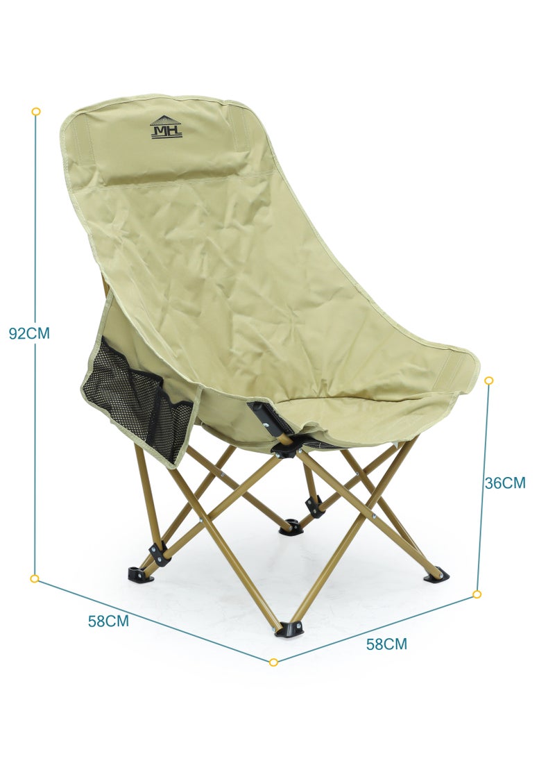 High-Back Camping Chair MH-1105 for Adults and Kids – Folding Portable Beach Chair with Sturdy Frame, Lightweight Design, and Ergonomic Comfort, Ideal for Outdoor Camping, Picnics, and Beach Trips