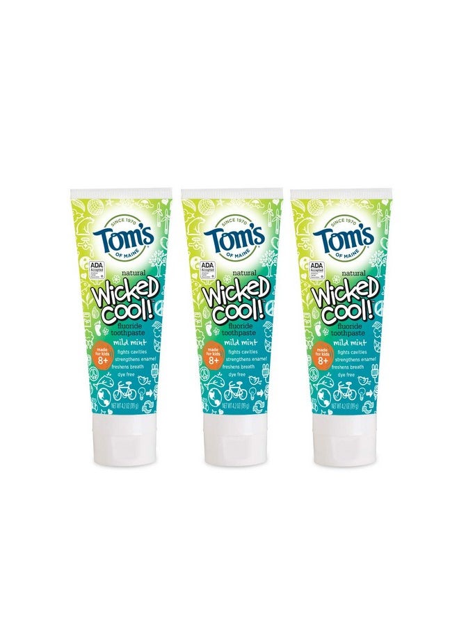 Ada Approved Wicked Cool! Fluoride Children'S Toothpaste, Natural Toothpaste, Dye Free, No Artificial Preservatives, Mild Mint, 4.2 Oz. 3-Pack (Packaging May Vary)