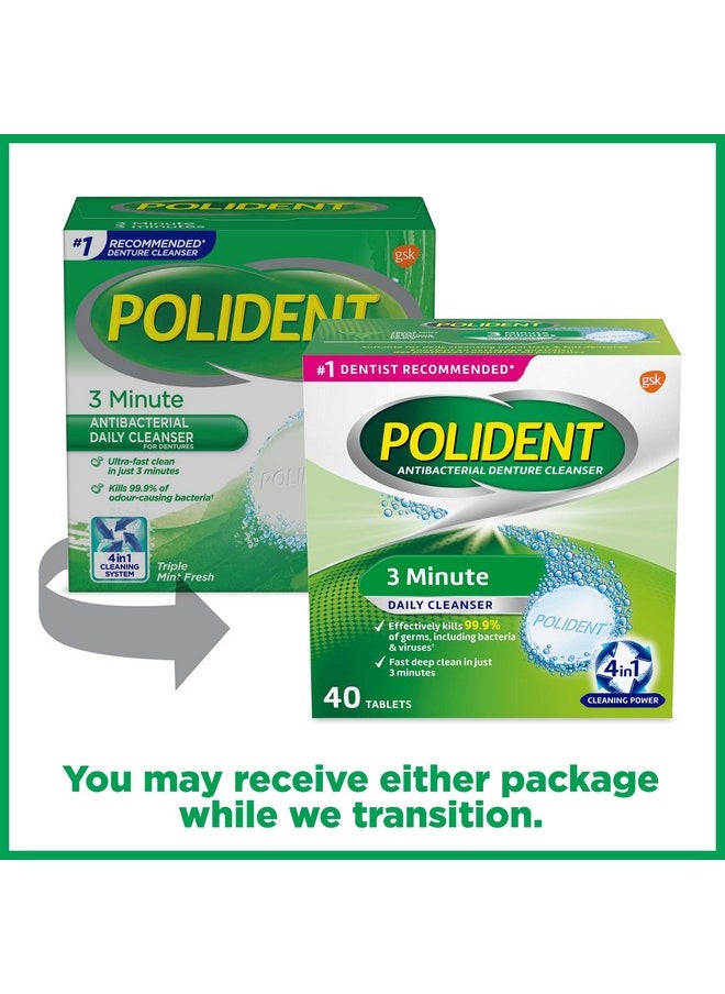 Denture Cleanser, 3 Minute, 40 Tablets
